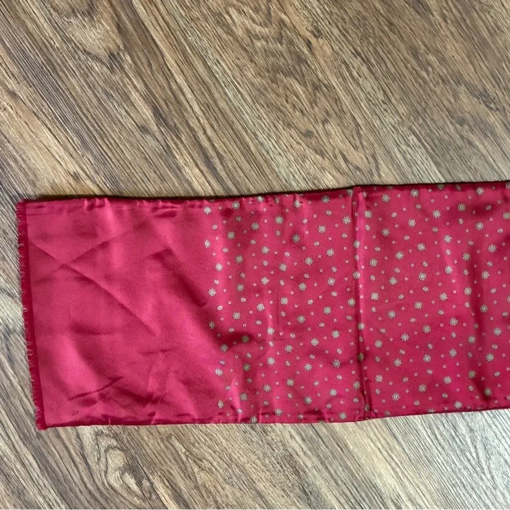 Vintage Christian Dior Reversible Silk and Wool Dark Red Printed Scarf 55” x 9”